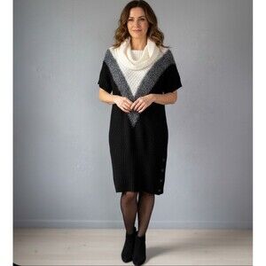 Candies Black Long-Sleeve Cable Knit Sweater Dress L 100% Acrylic Womens Stylish
